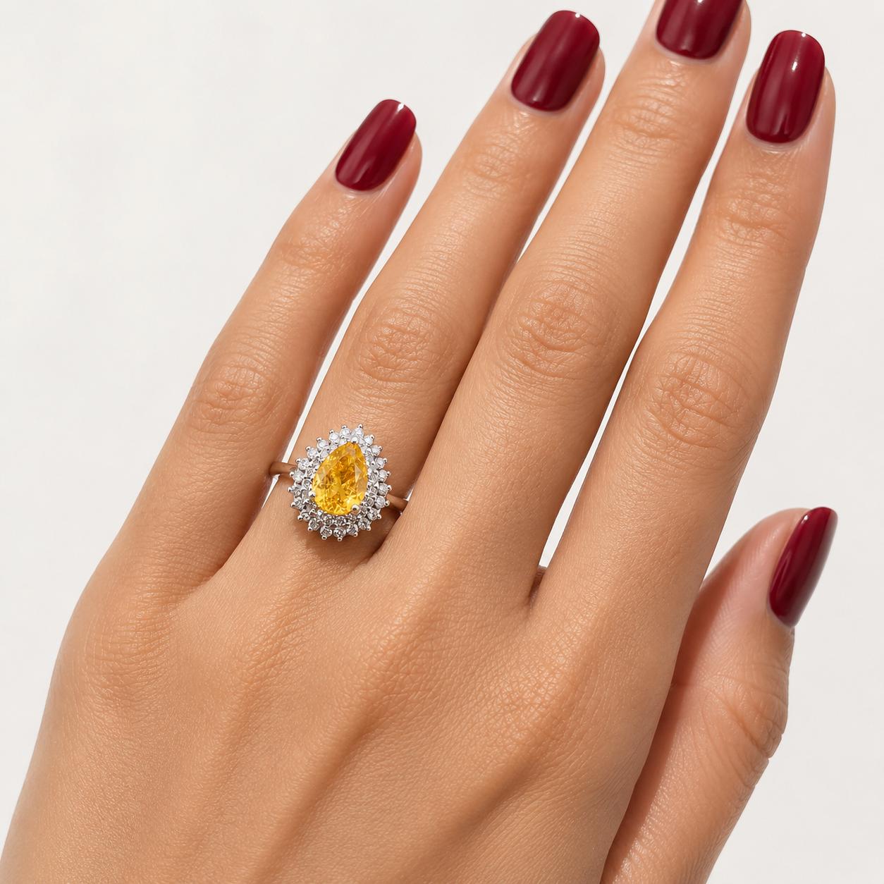 1.5 Ct Double Halo Pear Shape Cut Yellow sapphire Engagement Ring, Certified Pear cut, Natural Diamond ring, Yellow sapphire ring for Her.