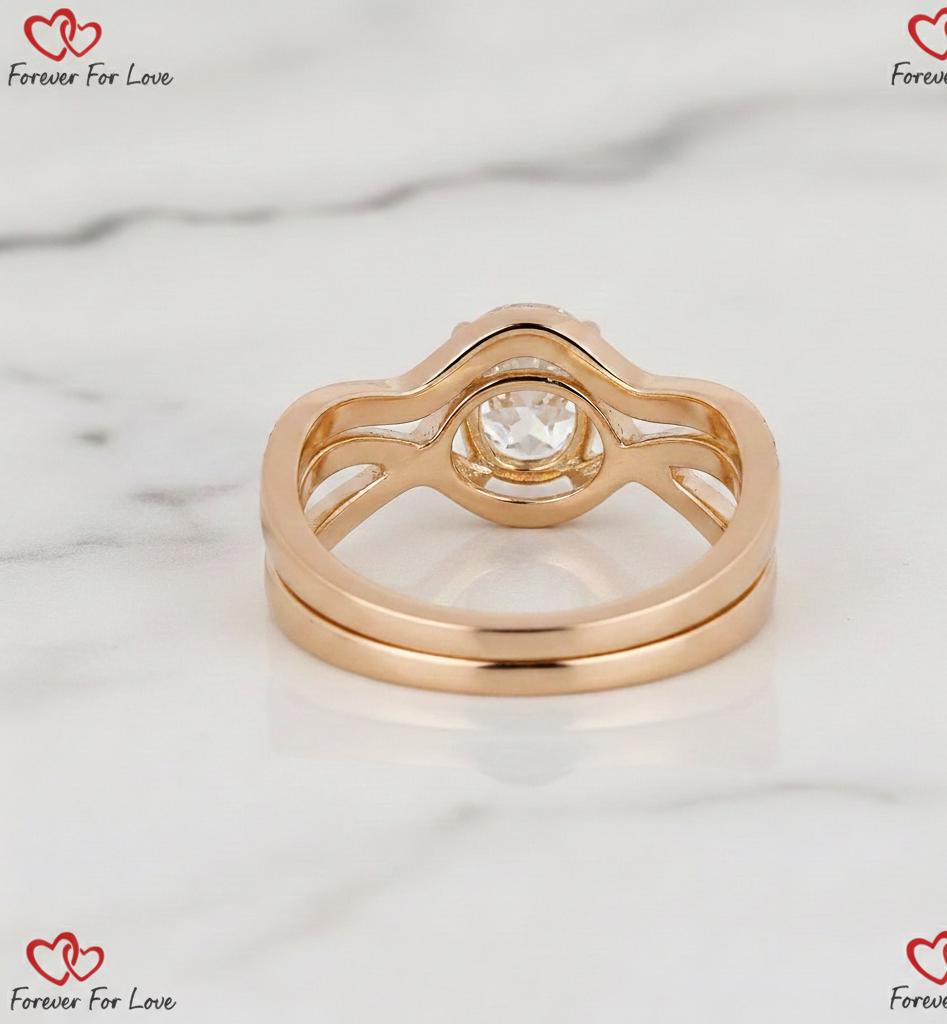 Round Lab Diamond Solitaire Bridal Set Round cut Moissanite Brilliant Cut engagement ring in 935 Argentium Silver — custom handcrafted by Forever For Love