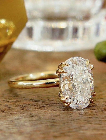 2 CT Oval Cut Engagement Ring in 14k/18k White Gold, Elongated Oval Moissanite Double Prong Engagement Ring Proposal Anniversary Modern Ring