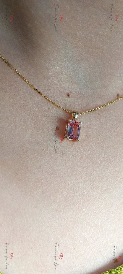 Collier Saphir Rose, Or Rose 14 carats, Pendentif Saphir Minimaliste et Délicat, Collier Femme Alternative Diamant, Cadeau Spécial Pour Elle.
