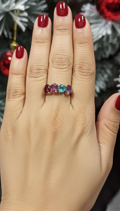 Cluster Gemstone Engagement Ring, 14k yellow gold Lab grown Gemstone ring, Different Birthstone, Colorful ring, Perfect gift for her