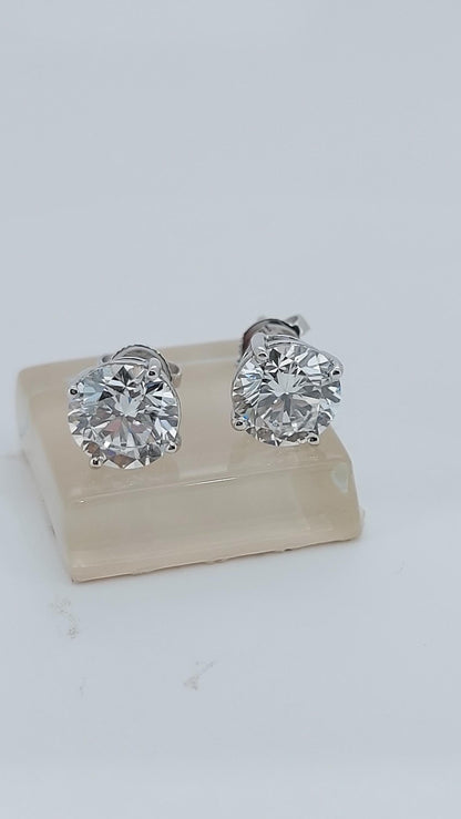 Boucles d'oreilles clous rondes en or blanc avec diamants de laboratoire totalisant 4 carats, clous de diamants, véritables clous de diamants pour anniversaire, cadeau de Saint-Valentin pour elle