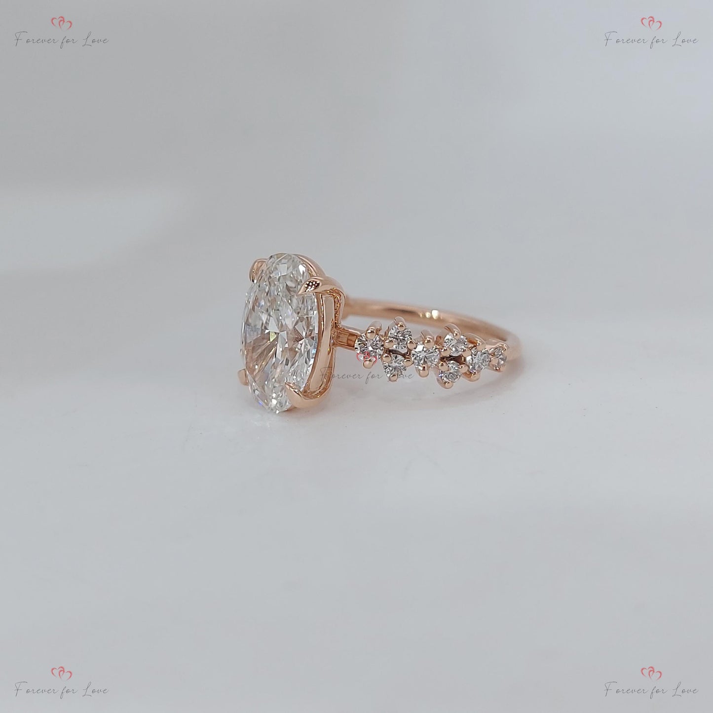 3 Karat ovaler Labor-Diamant-Verlobungsring Oval cut Moissanite engagement ring in 935er Argentium Silber — custom handcrafted by Forever For Love