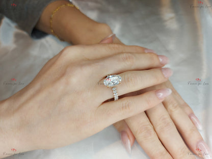 Oval Moissanite Hidden Halo Engagement Ring
