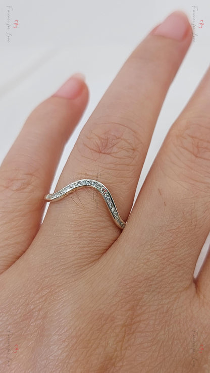 Solid gold Curvy Half Eternity Ring, stacking UK Hallmark Wedding Band- Diamond wedding band - matching wedding band