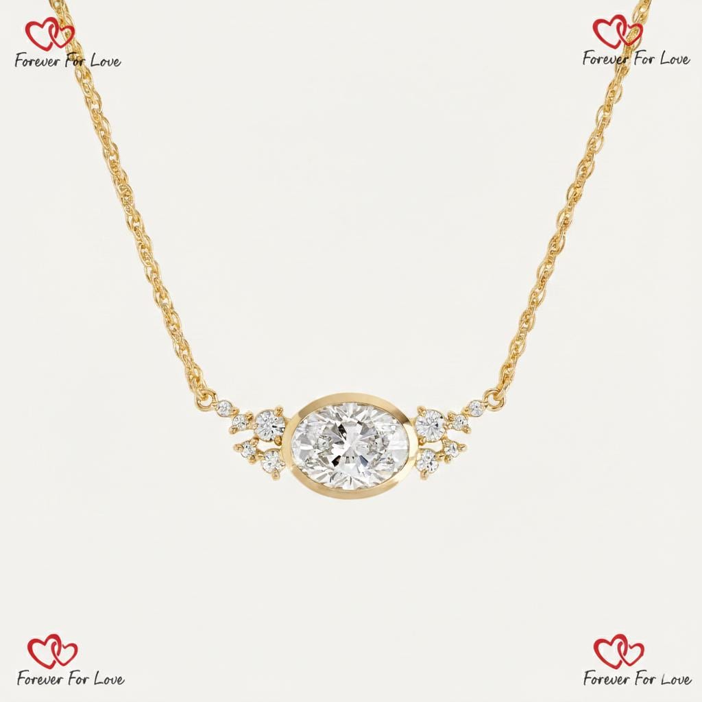 1ct Oval-Diamant-Halskette, 14k Gelbgold, zierliche minimalistische ovale Anhänger, Labor-Diamant Damen-Halskette, besonderes Geschenk für Sie. Moissanite engagement ring in Gold or Platinum — custom handcrafted by Forever For Love