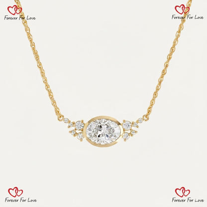 1ct Oval-Diamant-Halskette, 14k Gelbgold, zierliche minimalistische ovale Anhänger, Labor-Diamant Damen-Halskette, besonderes Geschenk für Sie.