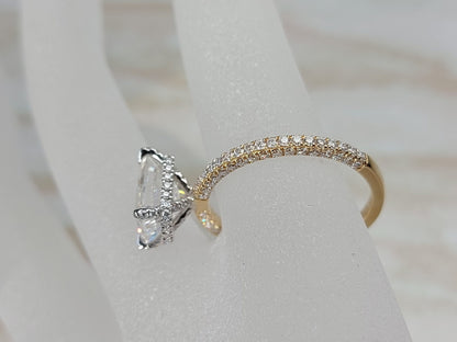 3 CT/9* 7mm Emerald Cut Two Tone Engagement Ring, Moissanite Emerald Engagement Ring, Emerald Cut Solitaire Ring.