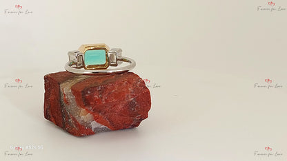 Baguette Diamond, Emerald Three Stone Ring