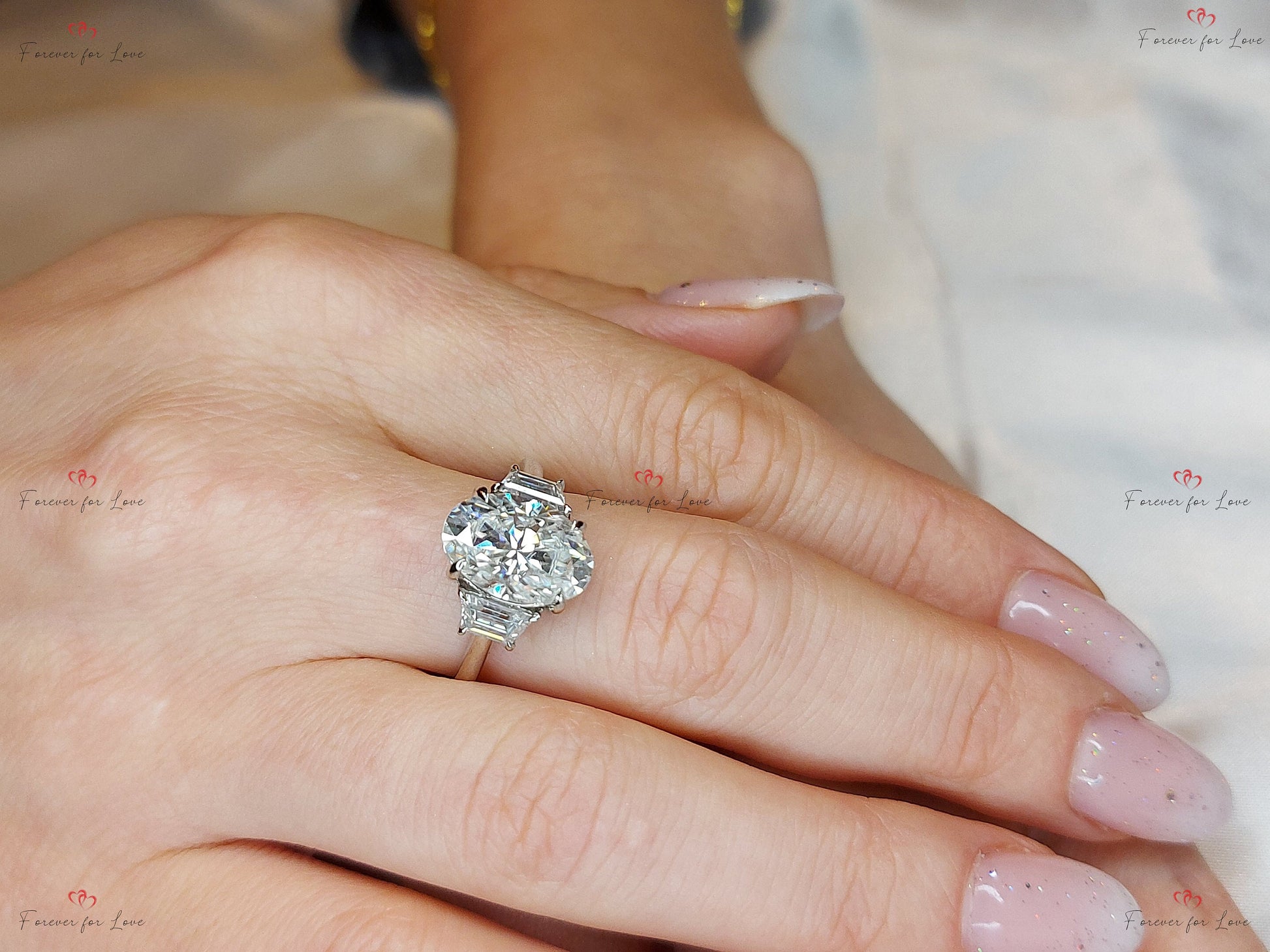 4.6 Ct Oval Moissanite Three Stone Engagement Ring