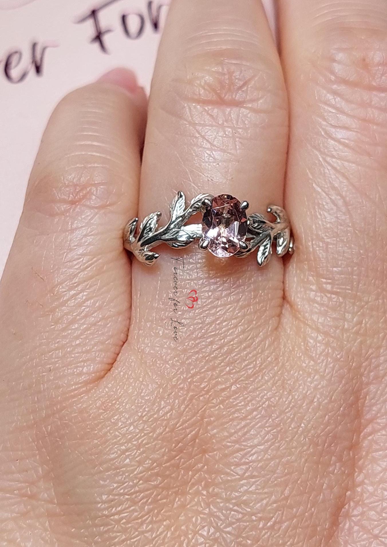 Oval Natural Diamond, Morganite Engagement Ring Oval cut Moissanite engagement ring in Gold or Platinum — custom handcrafted by Forever For Love