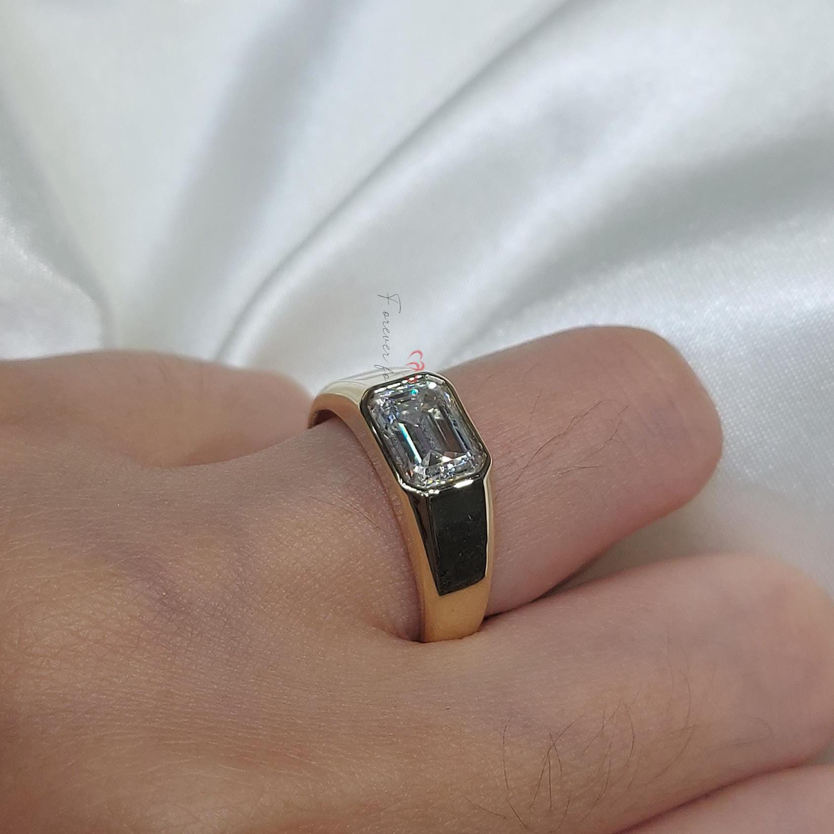 Cushion Lab Diamond, Emerald Solitaire Engagement Ring