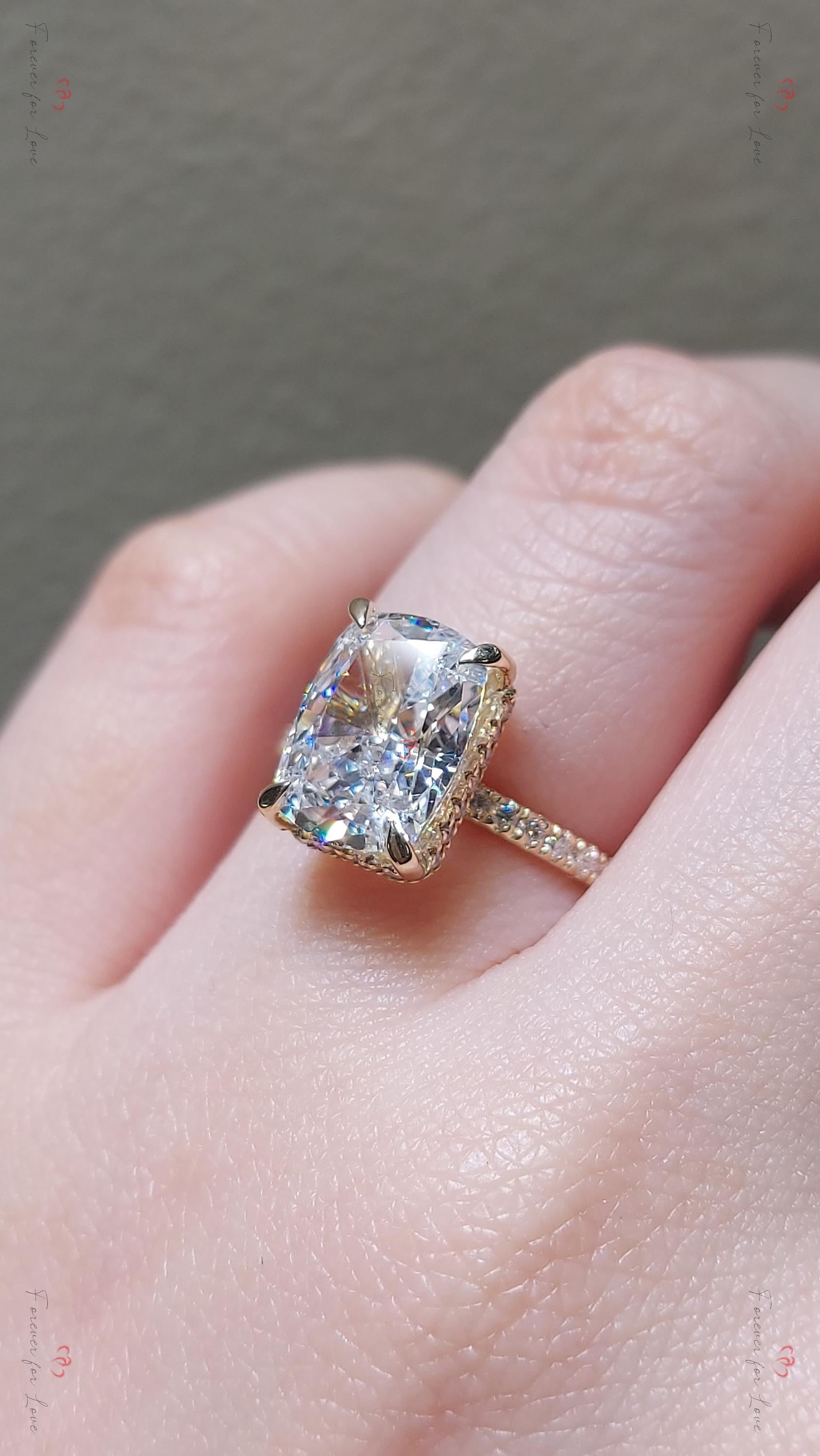 3 Ct IGI Certified Cushion Lab Diamond Hidden Halo Engagement Ring
