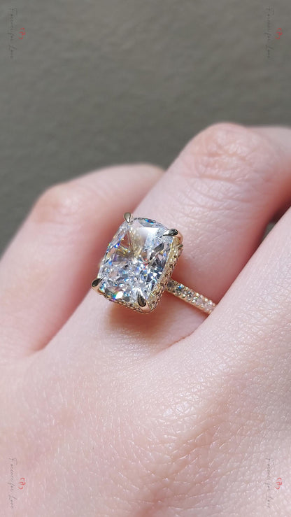3 Ct IGI Certified Cushion Lab Diamond Hidden Halo Engagement Ring