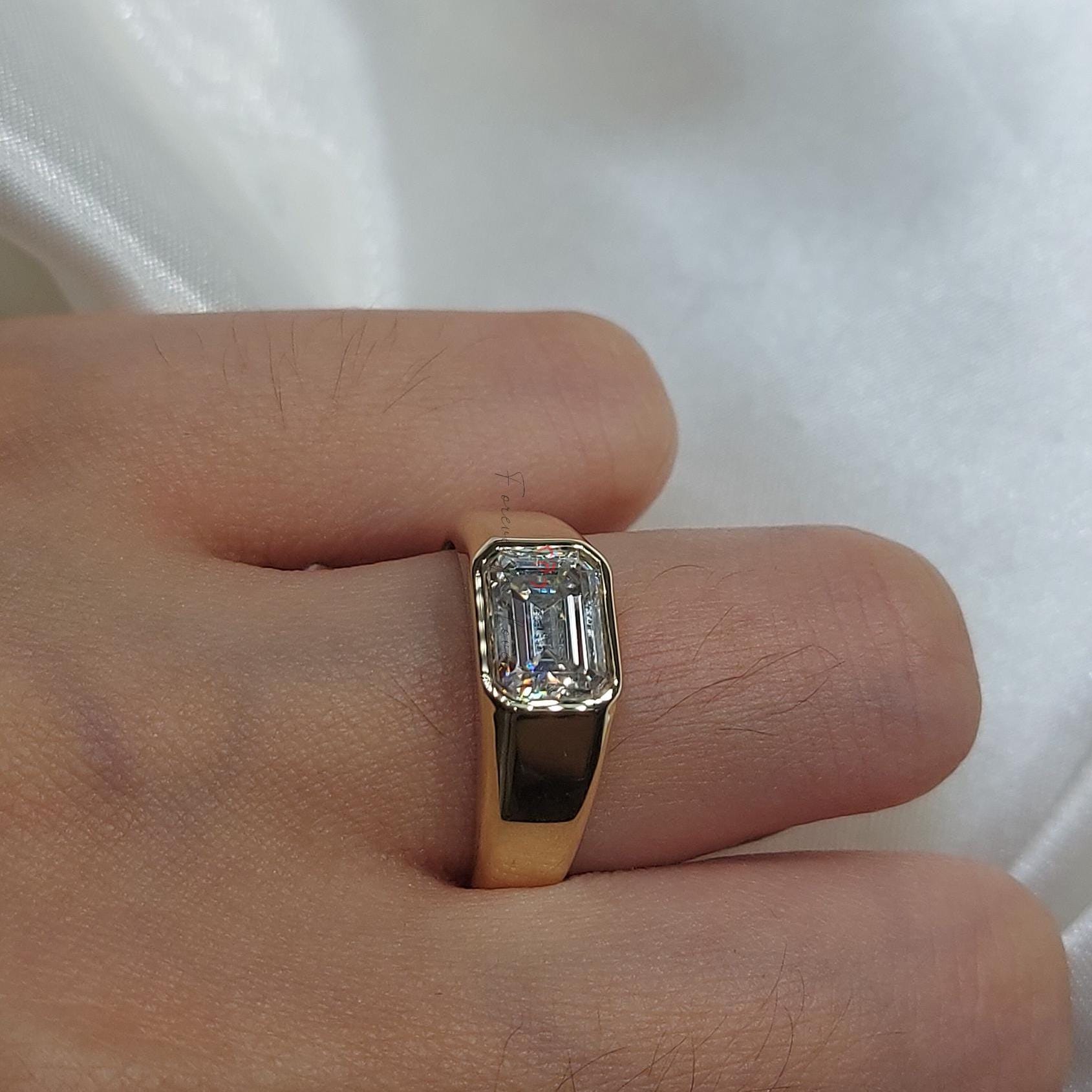 Cushion Lab Diamond, Emerald Solitaire Engagement Ring
