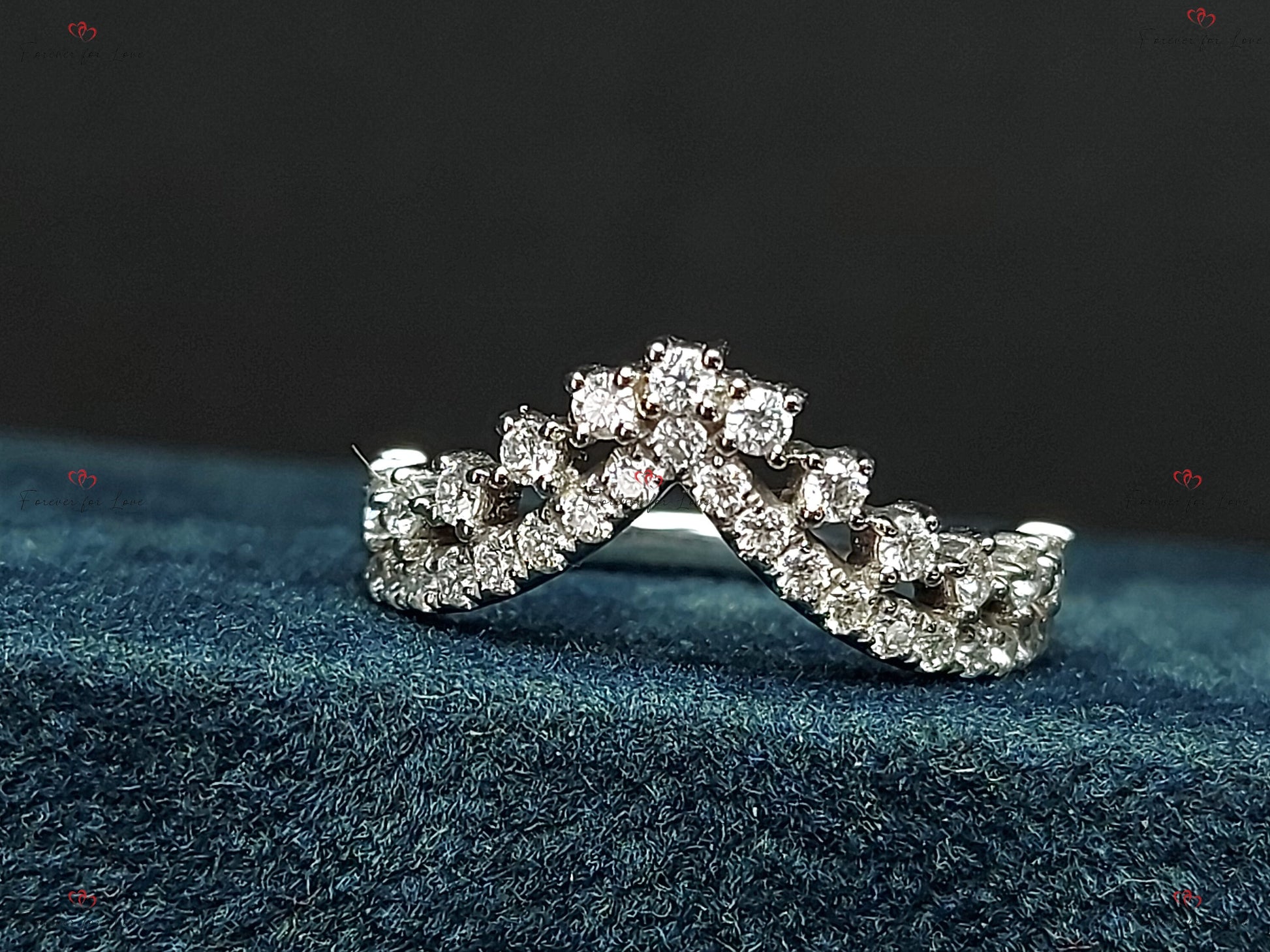 Crown Diamond Half Eternity Ring / 18k Half Eternity Diamond Wedding Band for Women Pave Set Stacking Ring / Real Genuine Natural Diamonds