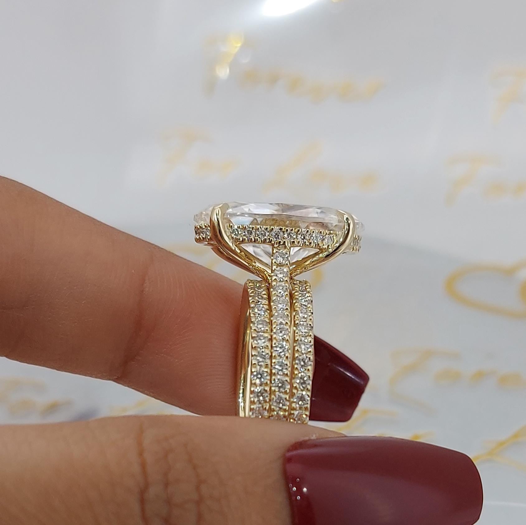 9.5ct Oval Cut Engagement bridal set Crushed ice Oval 16*9.5mm Moissanite diamond hidden halo bridal pave set Anniversary Proposal Ring.