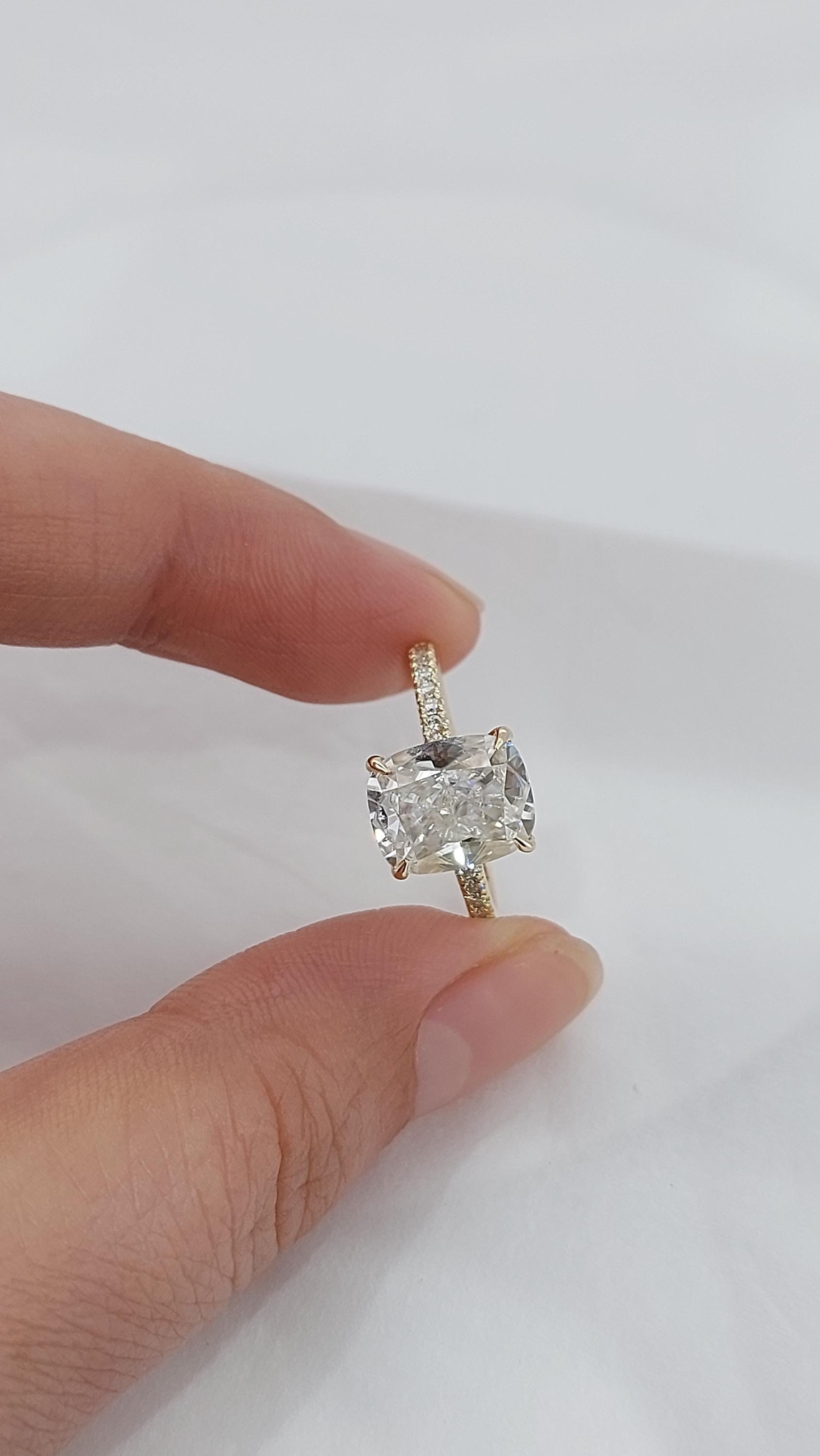 Cushion Moissanite Hidden Halo Engagement Ring