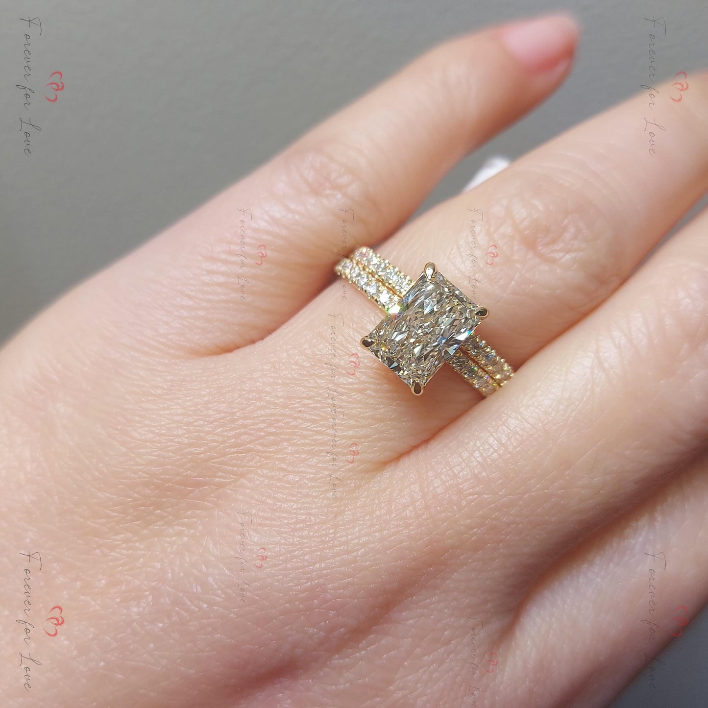 3 Ct Radiant Lab Diamond Eternity Band Radiant cut Moissanite Brilliant Cut engagement ring in 935 Argentium Silver — custom handcrafted by Forever For Love