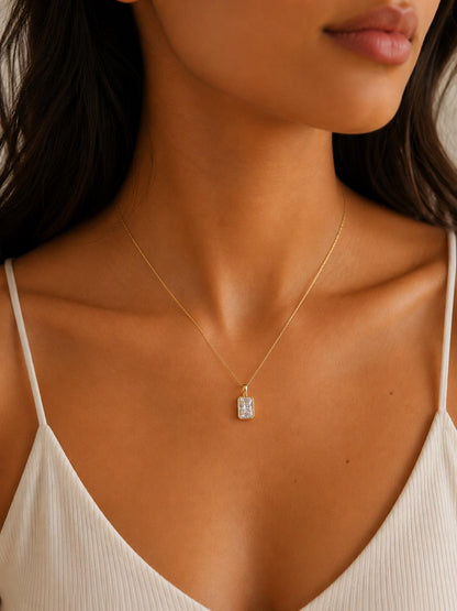 Pendentif solitaire avec chaîne en or jaune 14 carats, diamant radiant de 2 carats E/VVS2 certifié IGI, serti clos, diamant de laboratoire, cadeau parfait