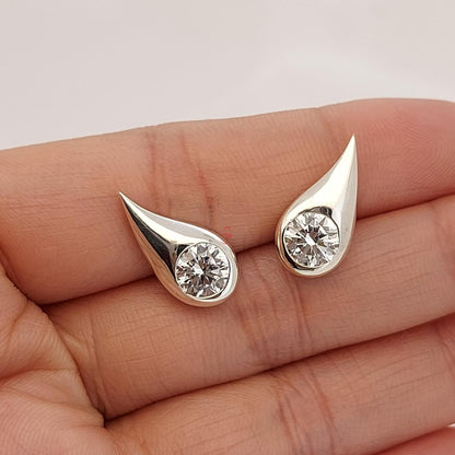 Massive Gold Diamant Ohrklemmen, Alltags-Goldohrringe mit Schraubverschluss, Brillantschliff, Brautjungfernohrringe, Geburtstagsgeschenke für sie