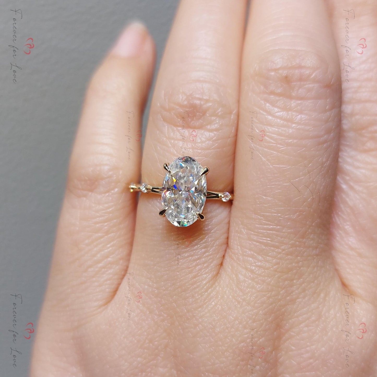 4 Ct Oval Hidden Halo VVS Moissanite & Diamond Ring Oval cut 1Ct Moissanite Brilliant Cut engagement ring in 935 Argentium Silver — custom handcrafted by Forever For Love