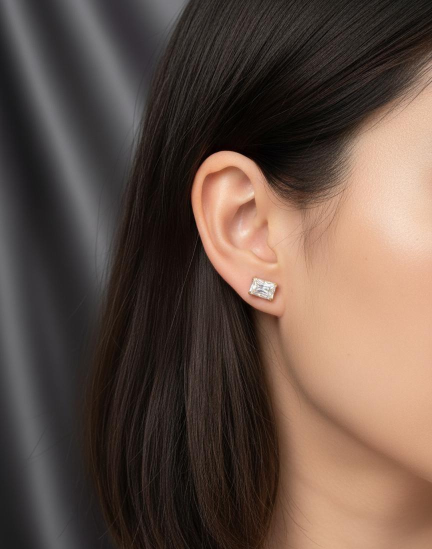 4 Karat Radiant Cut Lab Grown Diamant Ohrstecker: 14K Gelbgold IGI zertifiziert Moissanite engagement ring in Gold or Platinum — custom handcrafted by Forever For Love
