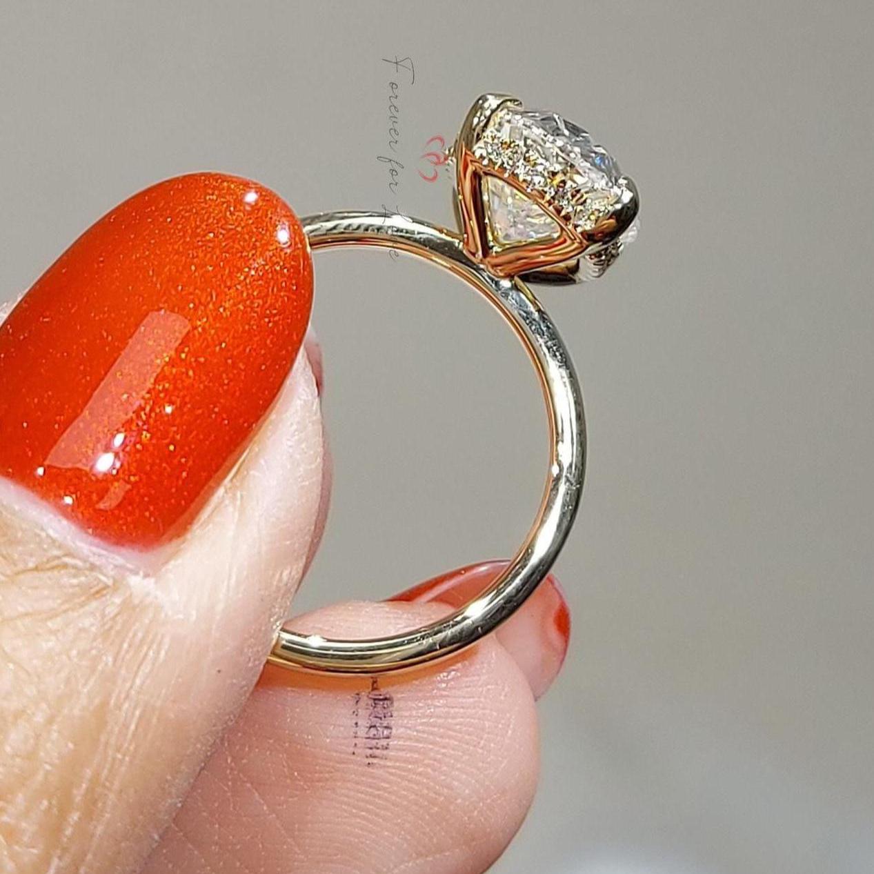 3.5 Ct Oval Lab Diamond Solitaire with Pavé Band Oval cut 1Ct Moissanite Brilliant Cut engagement ring in 935 Argentium Silver — custom handcrafted by Forever For Love
