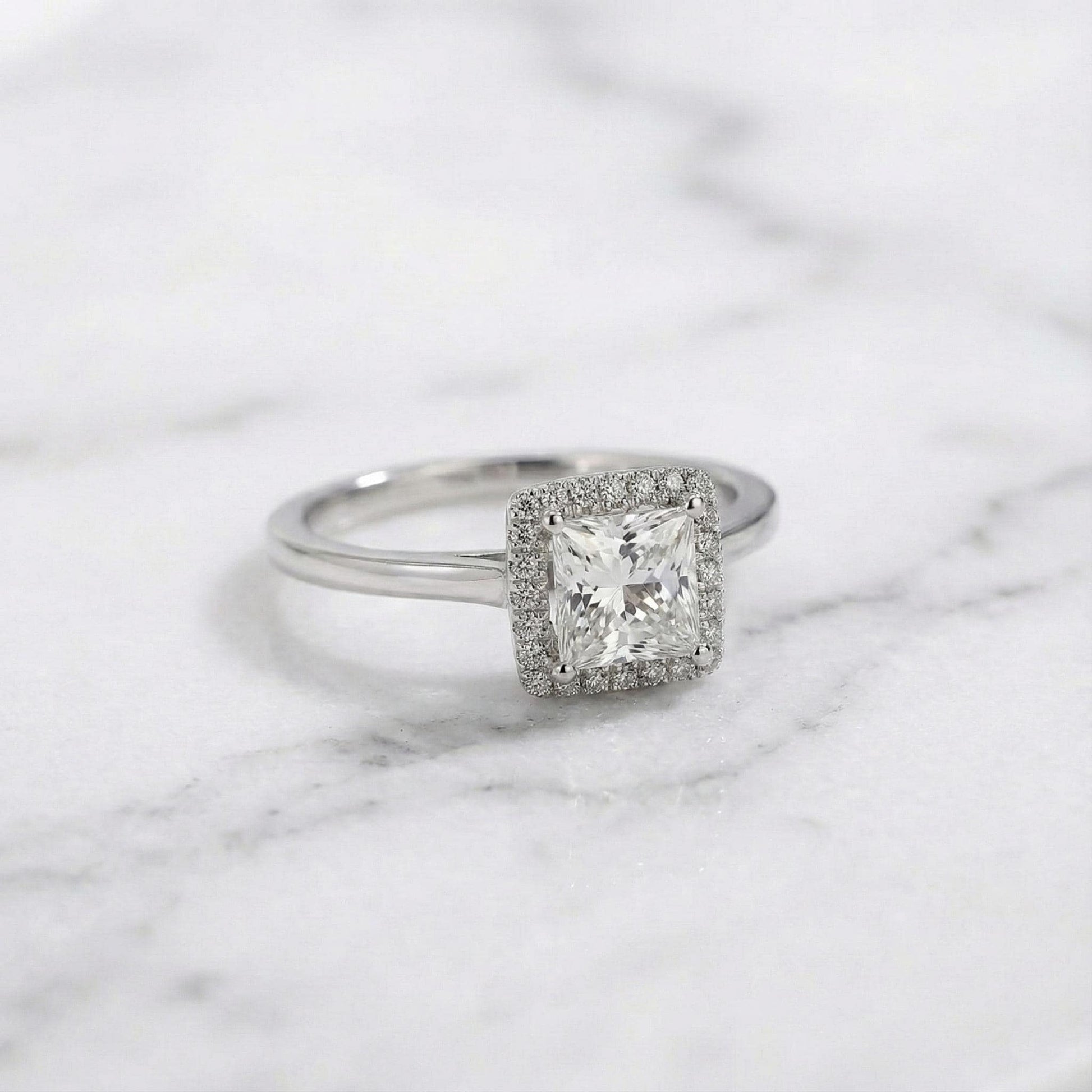 Princess Lab Diamond Halo Engagement Ring