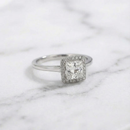 Princess Lab Diamond Halo Engagement Ring