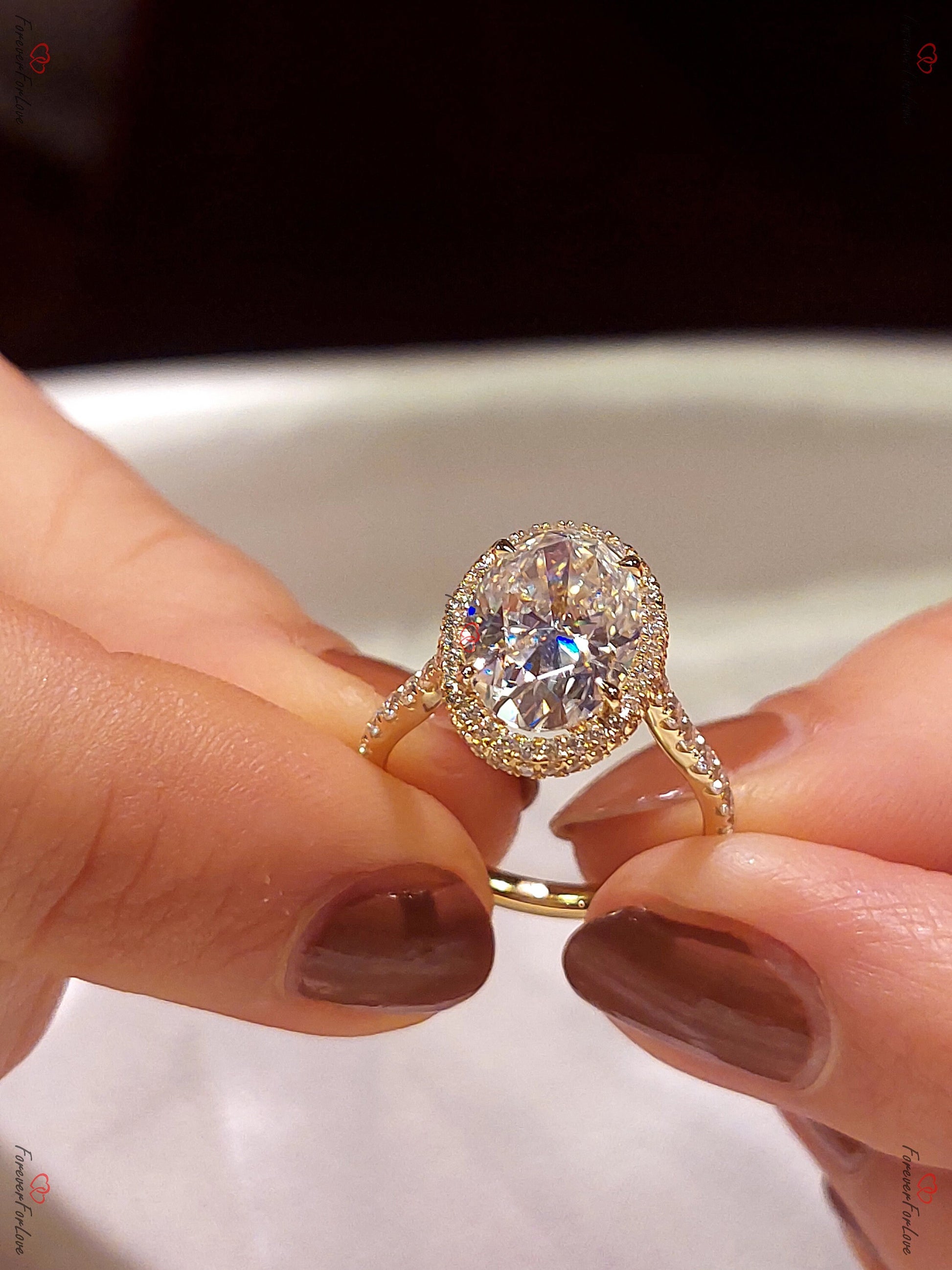 4 Ct Oval Diamond, Moissanite Halo Engagement Ring