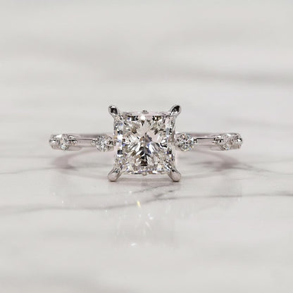 Princess Cut Diamond Engagement Ring Genuine Lab Grown Diamond Ring Proposal Ring for Her Distance Pave Setting Ring Unique Anniversary Gift