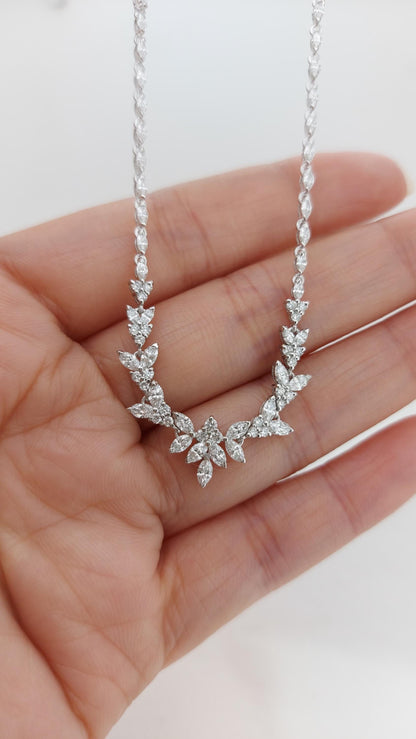 18K Massivgold-Halskette für die Hochzeit mit Cluster, echte Diamant-Marquise-Halskette, Diamantketten-Halskette als Jubiläumsgeschenk.