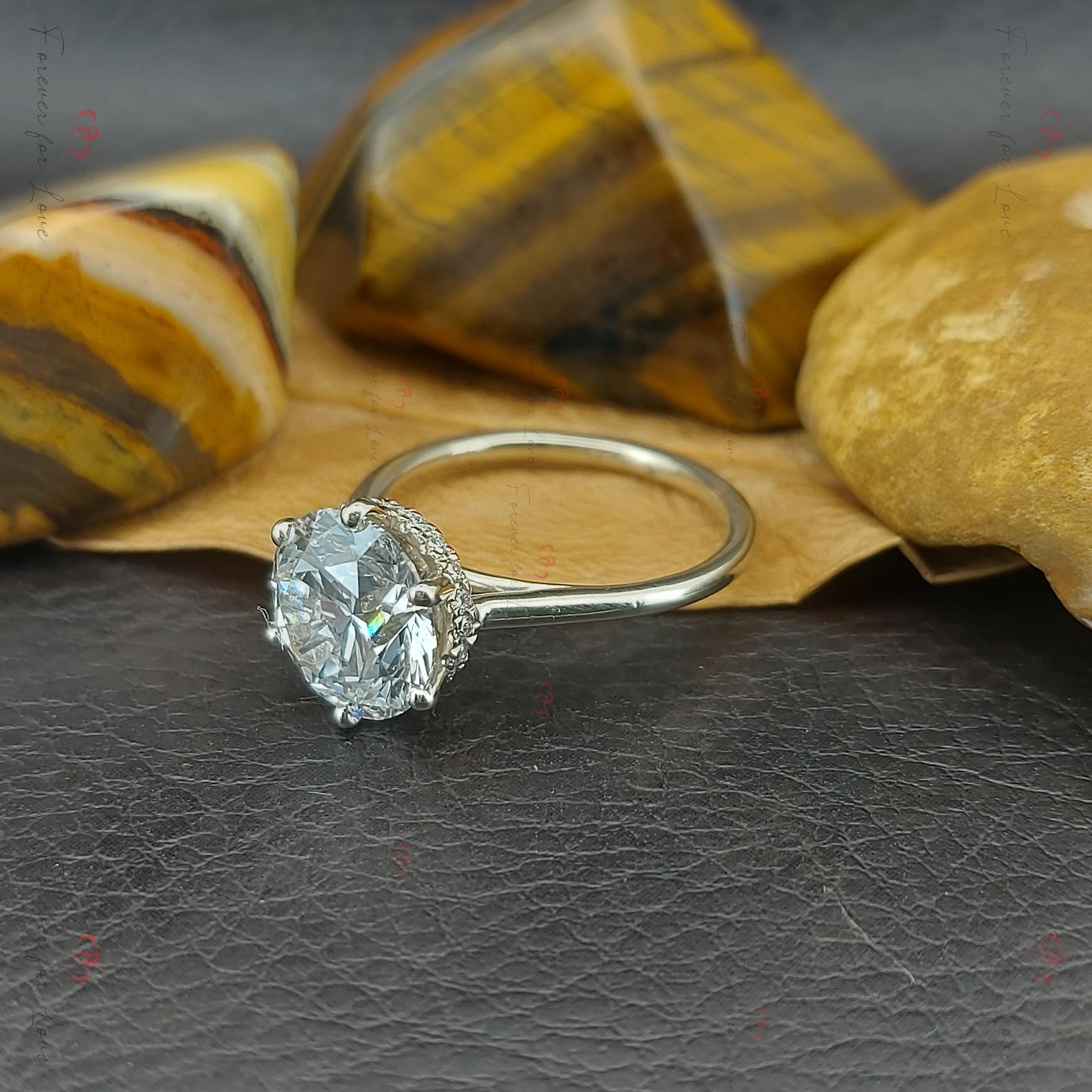 3 Ct Round Lab Diamond Solitaire Engagement Ring