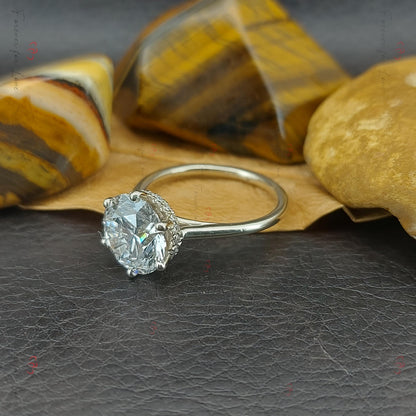 3 Ct Round Lab Diamond Solitaire Engagement Ring