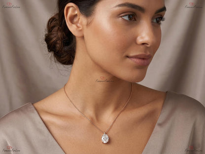 Collier ovale en moissanite, or rose 14 carats, pendentif minimaliste délicat en moissanite, collier alternatif en diamant pour femme, cadeau spécial pour elle.