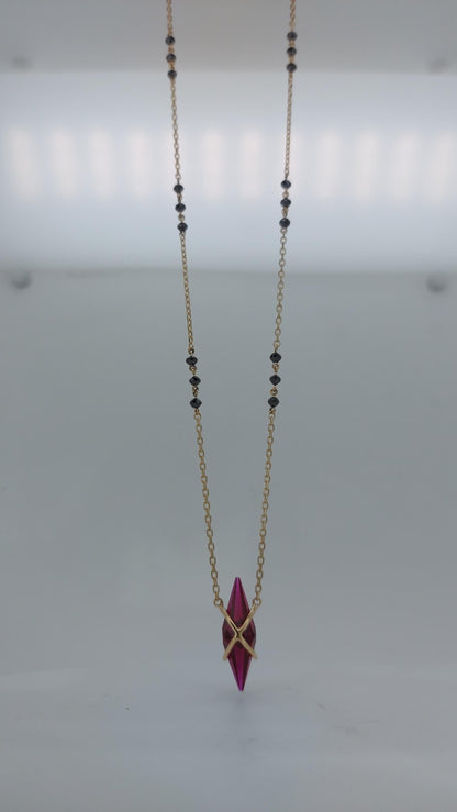 Ruby & Black Beads Mangalsutra, Gold Chain Necklace, Handmade Beaded Jewellery, Wedding Necklace Real Ruby Necklace, gift for her.