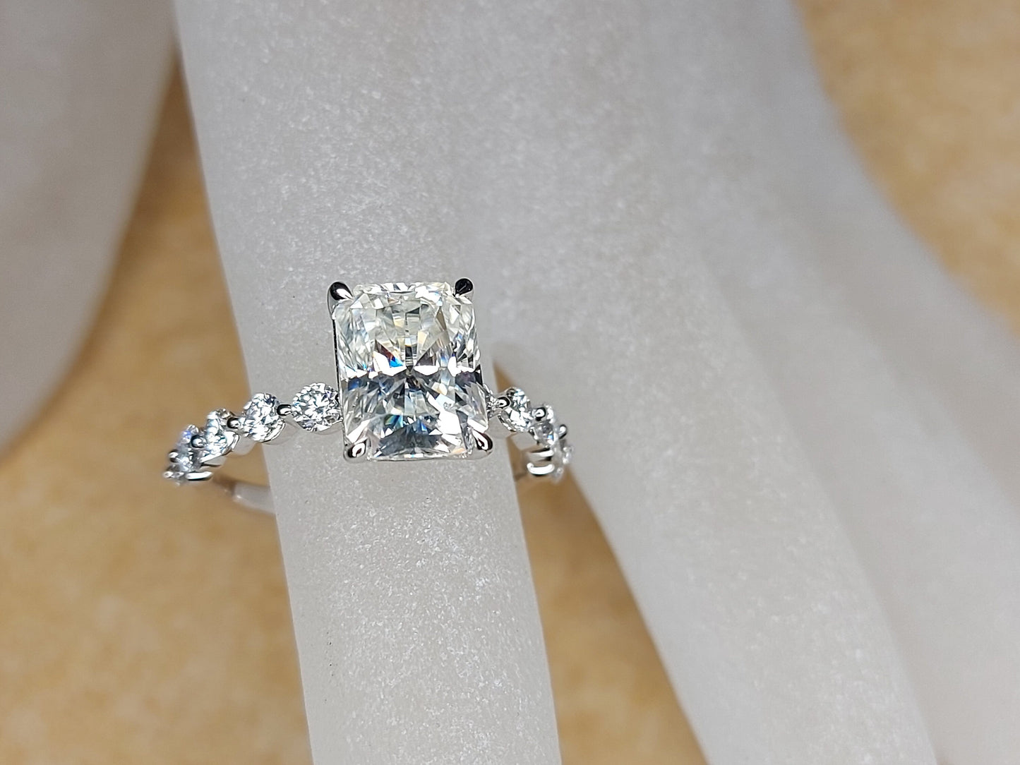 3 Ct Radiant Diamond, Moissanite Eternity Band Radiant cut 1Ct Moissanite Brilliant Cut engagement ring in 935 Argentium Silver — custom handcrafted by Forever For Love