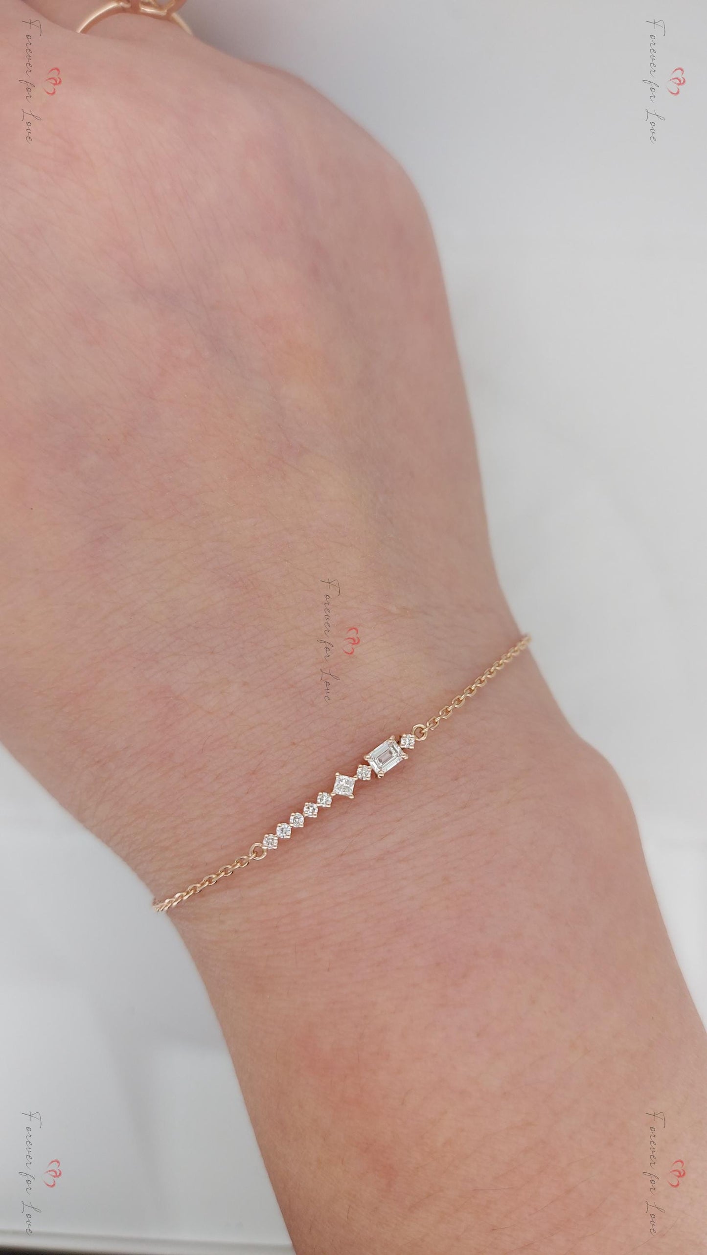 Minimalist Mix Shaped Dainty Bracelet - Handmade Jewelry Moissanite engagement ring in Gold or Platinum — custom handcrafted by Forever For Love