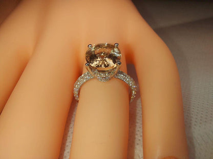 2 Ct Oval Diamond, Morganite Hidden Halo Engagement Ring