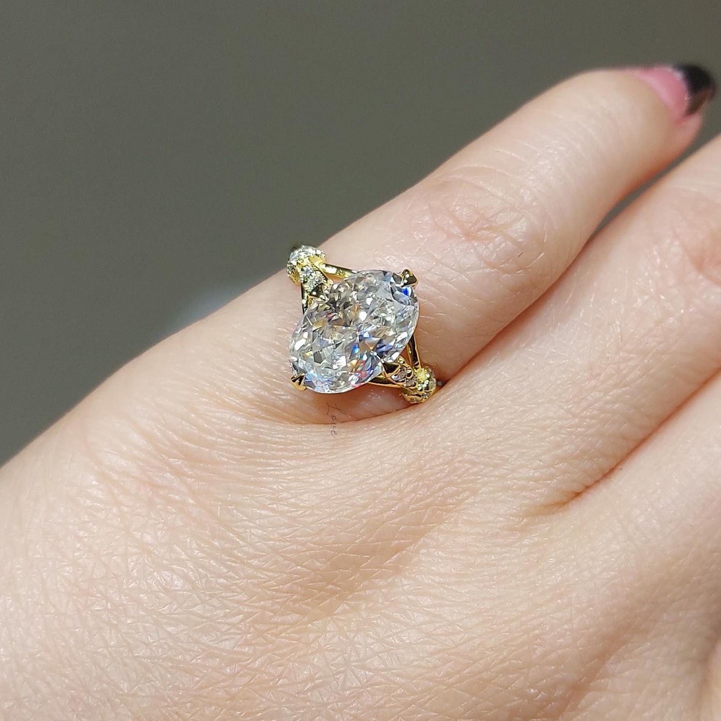 4 Ct Oval Moissanite Hidden Halo with Eternity Shank Engagement Ring Oval cut 1Ct Moissanite Brilliant Cut engagement ring in 935 Argentium Silver — custom handcrafted by Forever For Love