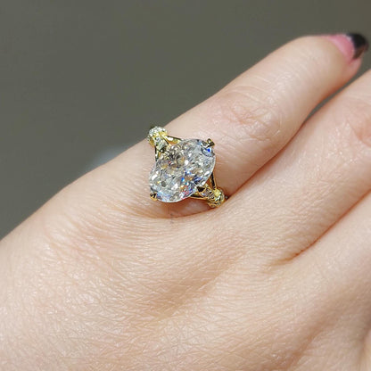 4 Ct Oval Diamond, Moissanite Hidden Halo Engagement Ring