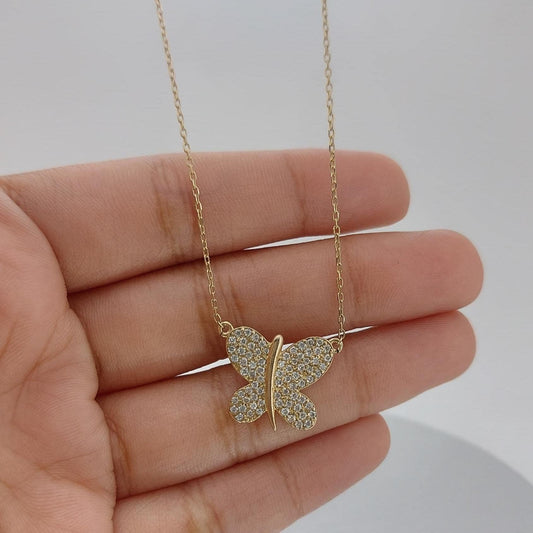 Butterfly Necklace, 14K Solid Yellow Gold Butterfly Necklace, Diamond Butterfly Necklace, Minimalist Butterfly Necklace, Gifts for Her
