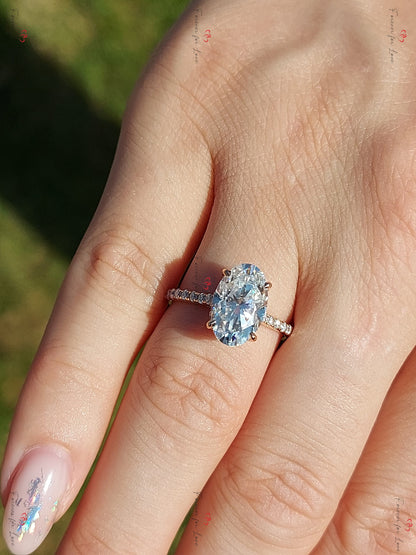 Oval Cut Engagement Ring, 3Ct moissanite oval Engagement in Solid Gold, Elongated Oval Engagement Ring, Modern Engagement Ring.