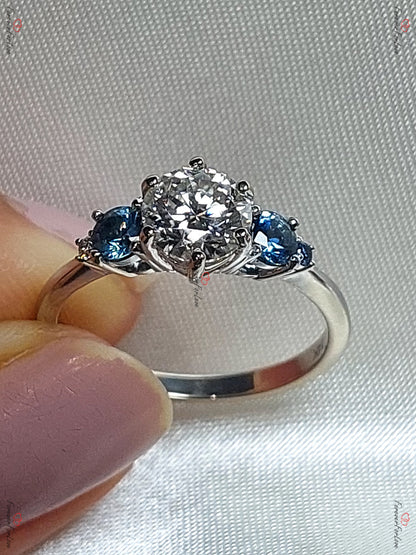 1 Ct Round Diamond, Sapphire Ring