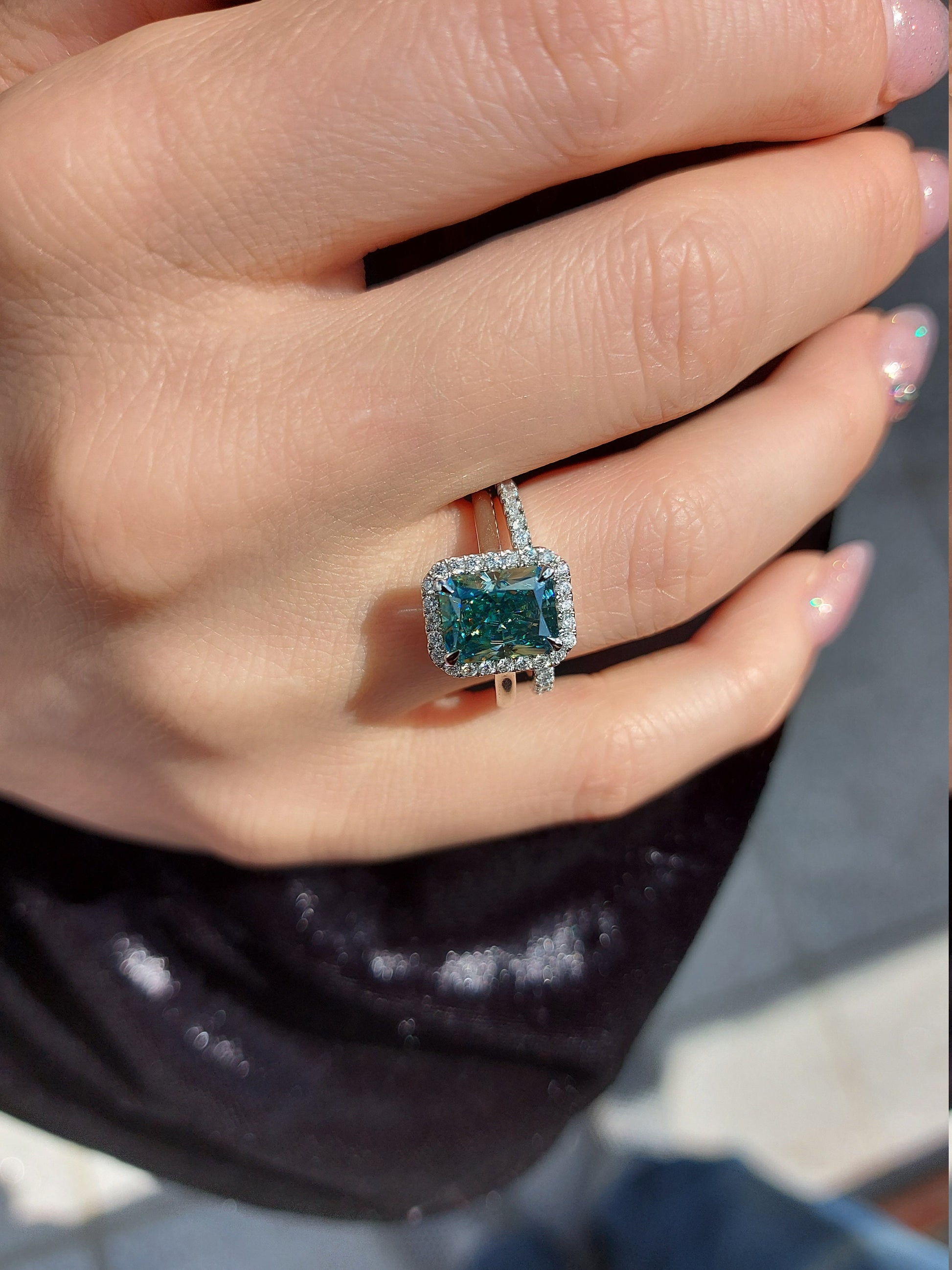 3 Ct Radiant Green Moissanite Eternity Band