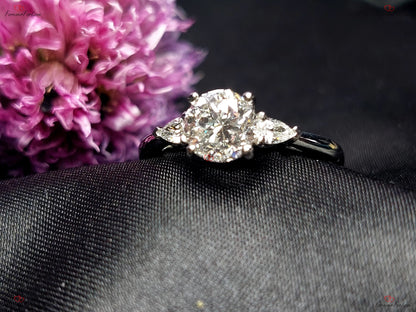 1.50 Ct Pear Lab Diamond Three Stone Engagement Ring