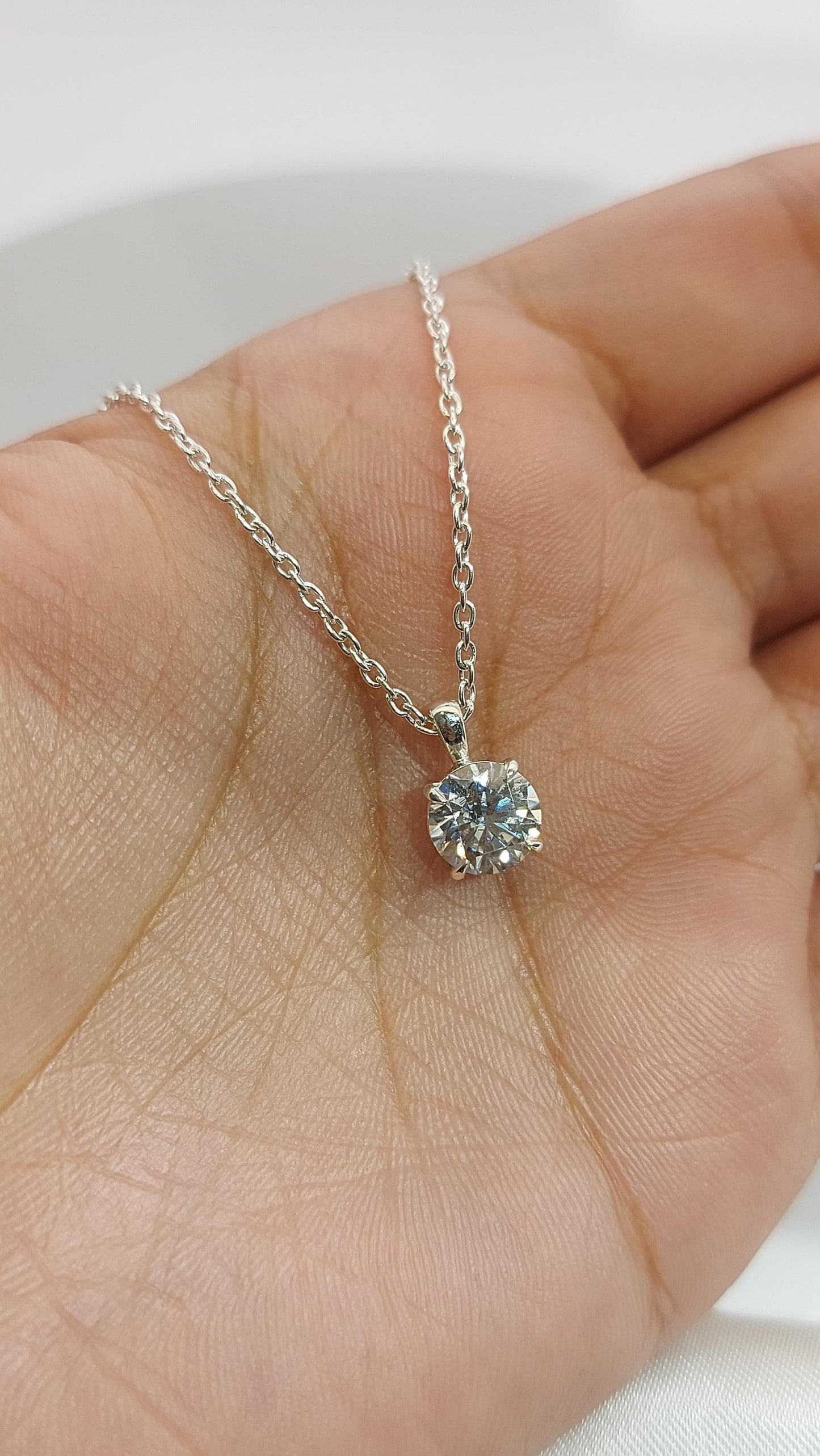 IGI Certified 2 Carat E/VVS2 Round Brilliant Ideal Cut Diamond Solitaire Pendant with 18 inch Chain. 14k White Gold, Lab Grown Diamond Moissanite engagement ring in Gold or Platinum — custom handcrafted by Forever For Love