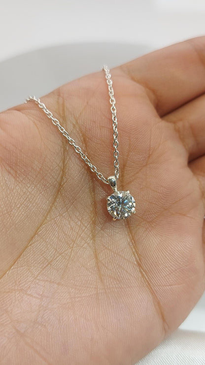 IGI Certified 2 Carat E/VVS2 Round Brilliant Ideal Cut Diamond Solitaire Pendant with 18 inch Chain. 14k White Gold, Lab Grown Diamond