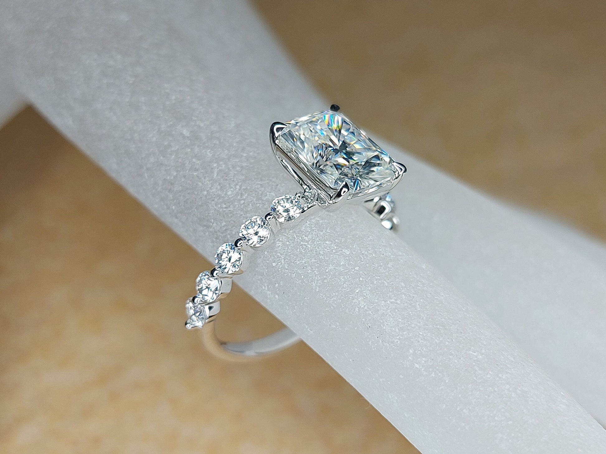 3 Ct Radiant Diamond, Moissanite Eternity Band